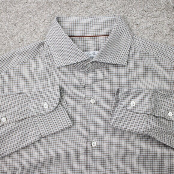 Loro Piana Shirt Mens Medium Brown/Blue Cotton/Cashmere Long Sleeve Button Up - Picture 1 of 15